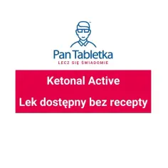 Logo Pan Tabletka i napis "Ketonal Active - Lek dostępny bez recepty".