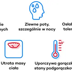 Objawy chłoniaka: powiększone węzły chłonne, nocne poty, osłabienie, utrata masy ciała i gorączka.